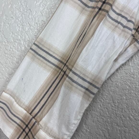 Soft Surroundings Womens Small Divine Neutral Plaid Flannel Button Up Pajama Top - Picture 5 of 9